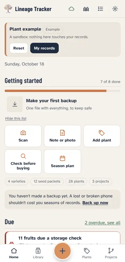 The Pantry Keeper squash example open in the app